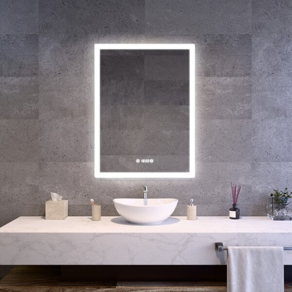 Álló fürdőszobai LED tükör 70x90cm | Páramentesítő - Óra - Fényerő és színhőmérséklet szabályozás | Welland Luxury-Line