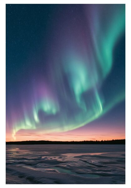 Kép téli táj az aurora alatt