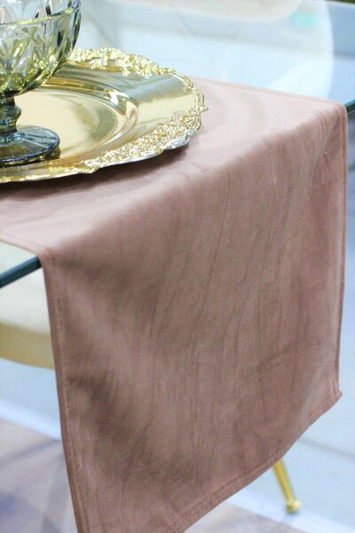 Halvány barna bársony asztali futó 150cm