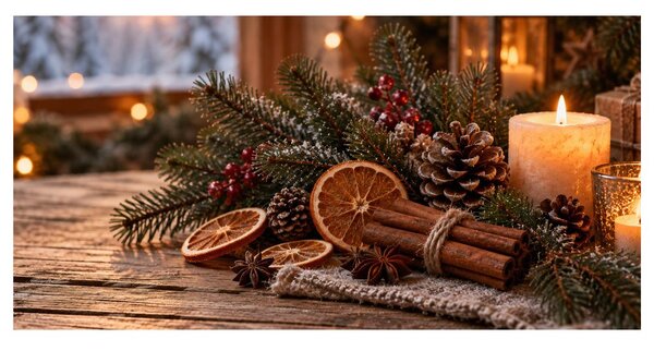 Kép hangulatos adventi dekoráció tobozokkal