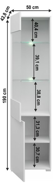 KONDELA Vitrín 1D1W, fehér/fehér extra magasfényű HG, JOLK