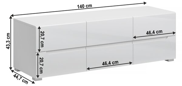 KONDELA TV asztal 6S/140, fehér/fehér extra magyasfényű HG, JOLK