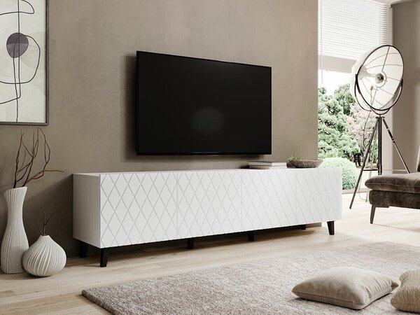 TV-állvány Charlotte 174, Közepes sűrűségű farostlemez, Laminált forgácslap, 52x200x42cm, Fehér