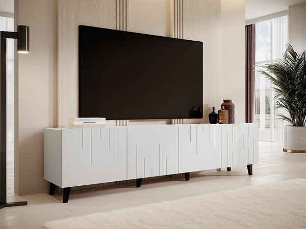 TV-állvány Charlotte 176, Közepes sűrűségű farostlemez, Laminált forgácslap, 52x200x42cm, Fehér