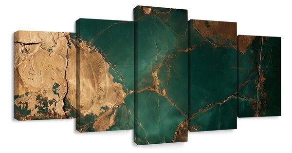 5 részes kép smaragdzöld-arany absztrakció