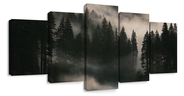 5 részes kép ködös fenyőerdő