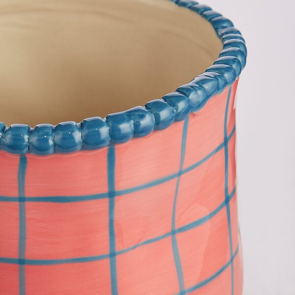 POTTERY kaspó, pink-kék kockás