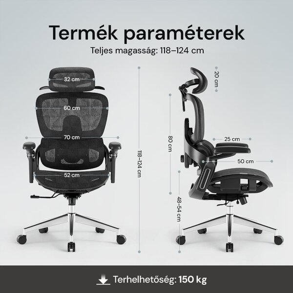 Prémium ergonomikus irodai szék, forgószék, fekete hálós (E05)