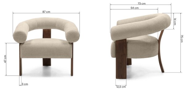 Bézs design fotel KOKEI ALIA, dió dekoráció Alia 18