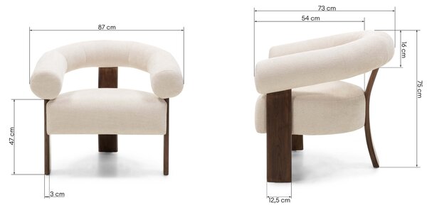 Krém design fotel KOKEI ALIA, dió dekoráció Alia 03