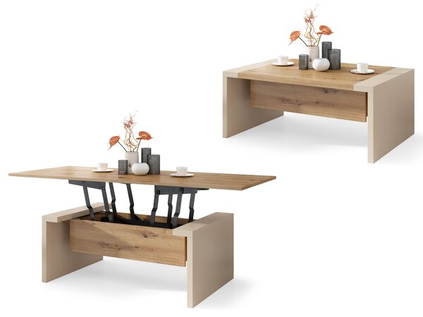 Mazzoni SPACE Artisan Tölgy/Bézs (Pezsgő) - NYITHATÓ/MAGASÍTHATÓ DOHÁNYZÓASZTAL ÉTKEZŐASZTAL ÉS DOHÁNYZÓASZTAL EGYBEN