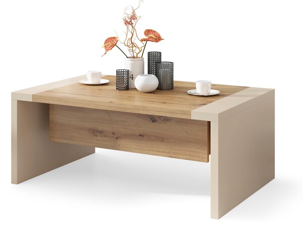 Mazzoni SPACE Artisan Tölgy/Bézs (Pezsgő) - NYITHATÓ/MAGASÍTHATÓ DOHÁNYZÓASZTAL ÉTKEZŐASZTAL ÉS DOHÁNYZÓASZTAL EGYBEN