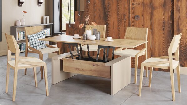 Mazzoni SPACE Artisan Tölgy/Bézs (Pezsgő) - NYITHATÓ/MAGASÍTHATÓ DOHÁNYZÓASZTAL ÉTKEZŐASZTAL ÉS DOHÁNYZÓASZTAL EGYBEN