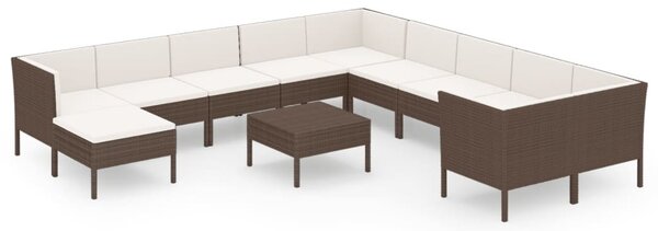 12 részes barna polyrattan kerti ülőgarnitúra párnákkal