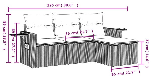 4 részes világosszürke polyrattan kerti ülőgarnitúra párnákkal