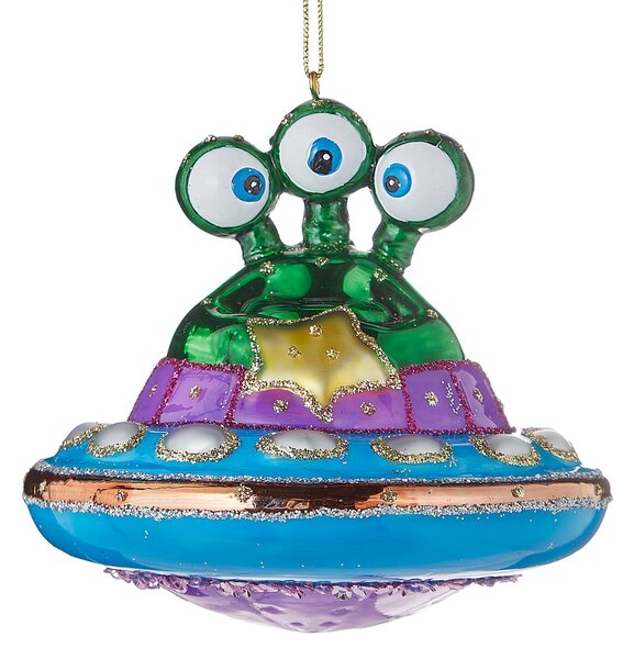 HANG ON üveg karácsonyfadísz , UFO űrhajóban