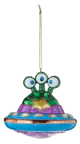 HANG ON üveg karácsonyfadísz , UFO űrhajóban
