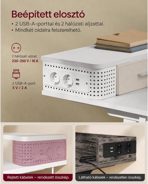 VASAGLE elektromos állítható íróasztal, 120x60 cm, memória funkció, fehér, cserélhető állítható lábakkal és görgőkkel