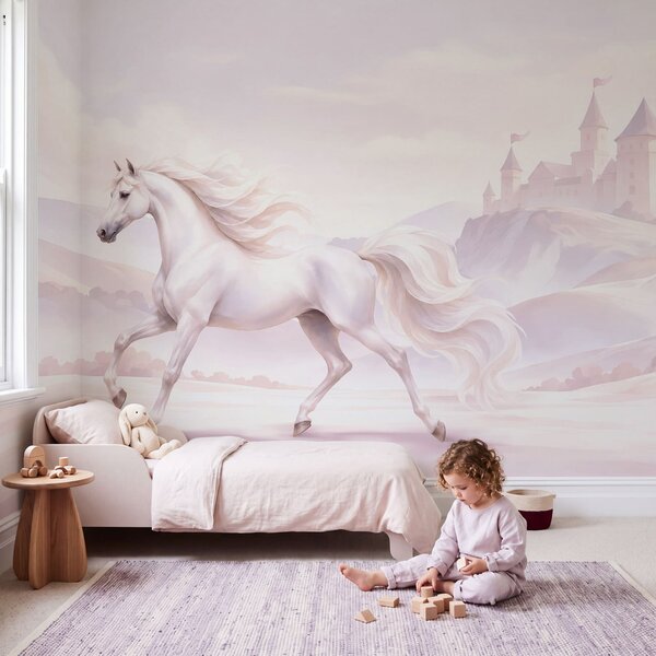 Fotótapéta Fehér ló fut a havas tájban, Unikornis fotótapéta, Népszerű fotótapéta - Tapeko.hu