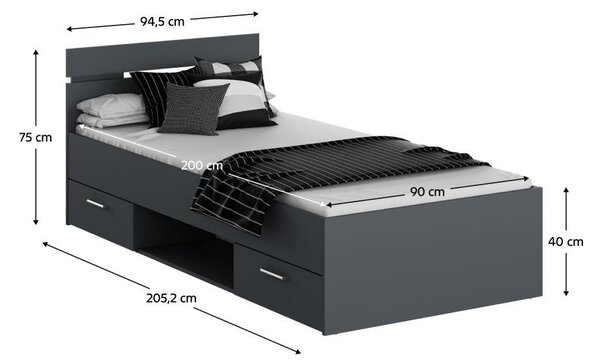Egyszemélyes ágy 90 cm Michigin (grafit) (tárolóhellyel)