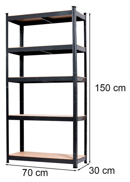 Nagy teherbírású polc 150x70x30 cm 150 kg fekete