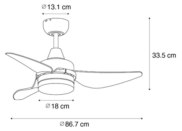Mennyezeti ventilátor fekete 86,7 cm LED-del, fényerőszabályzóval és távirányítóval - Yuki
