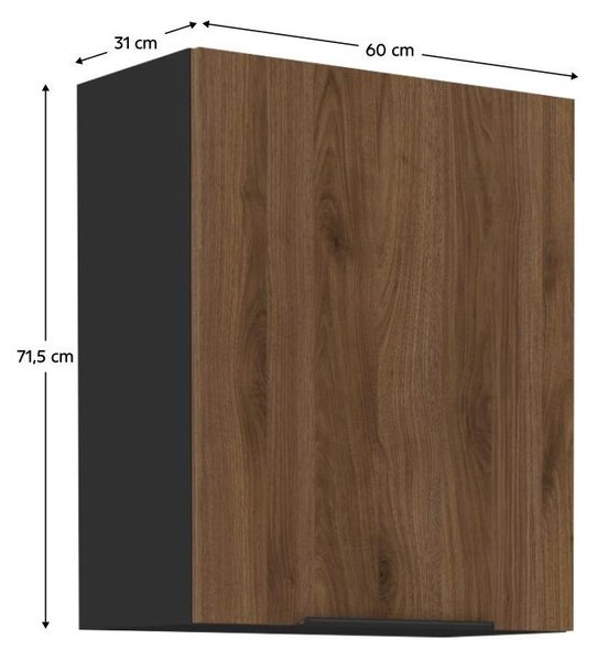 Felső konyhaszekrény Monzesa 60 G 72 1F (okapi dió + fekete)