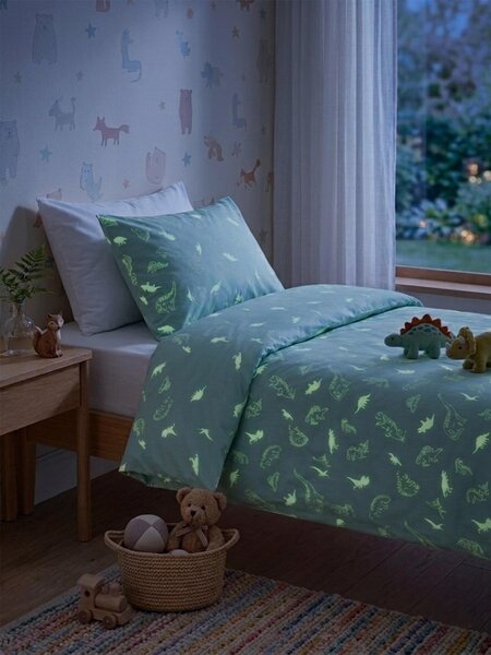 Sinsay - Ágyneműhuzat-szett fluoreszkáló dinoszaurusz mintával - halványzöld