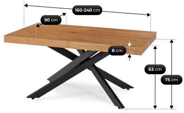 JAKS Hampton bővíthető étkezőasztal fekete 160–240 cm arany tölgy