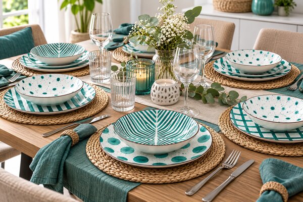 Tognana Moon Teal Mirage 18 részes porcelán étkészlet 6 személyes zöld mintás