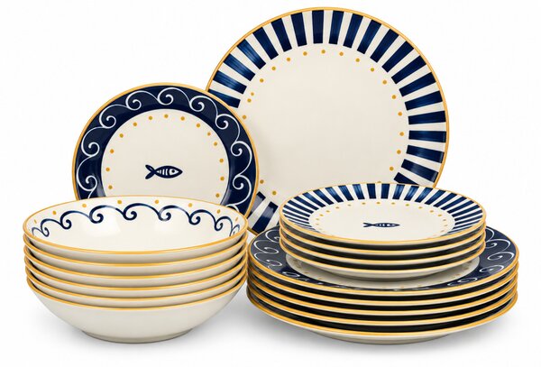 Tognana Sardinia Madison 18 részes porcelán étkészlet 6 személyes kék-fehér mediterrán mintás
