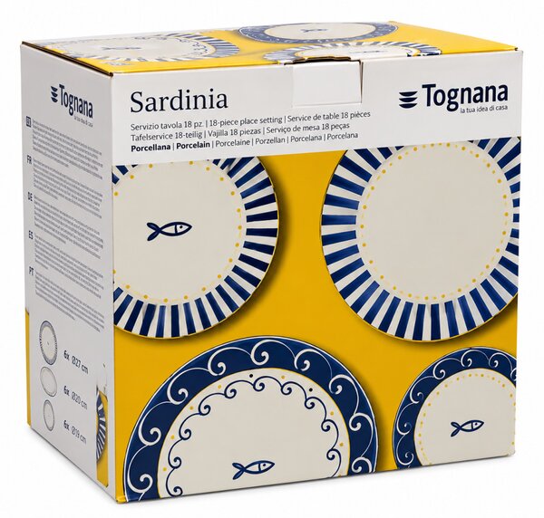 Tognana Sardinia Madison 18 részes porcelán étkészlet 6 személyes kék-fehér mediterrán mintás