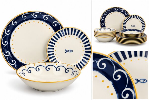 Tognana Sardinia Madison 18 részes porcelán étkészlet 6 személyes kék-fehér mediterrán mintás