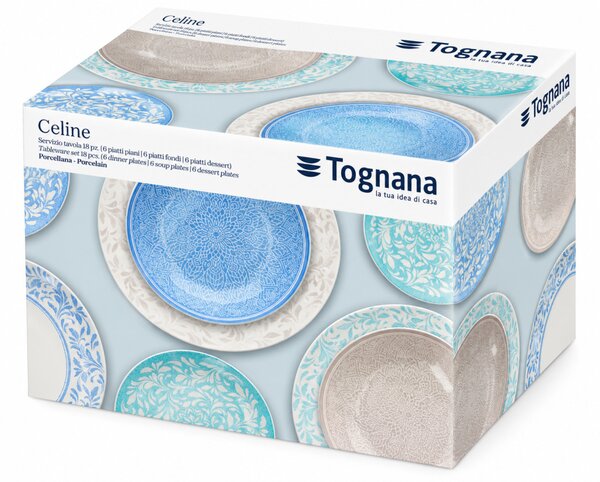 Tognana Celine Madison 18 részes porcelán étkészlet 6 személyes többszínű mintás