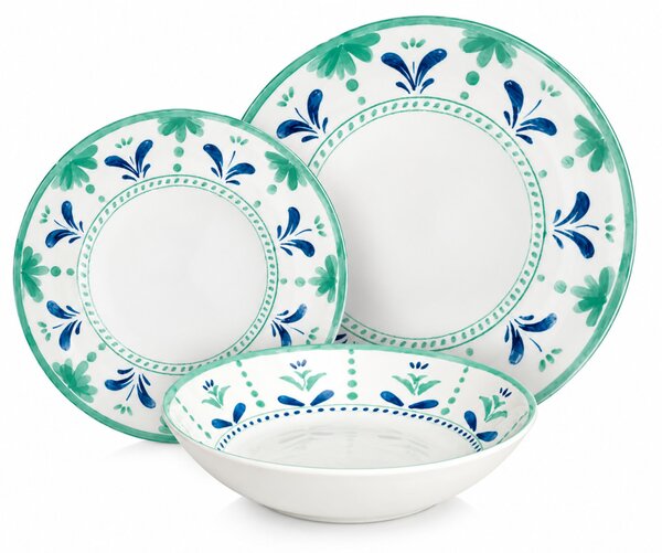 Tognana Positano Madison 18 részes porcelán 6 személyes étkészlet türkiz-kék virágmintás