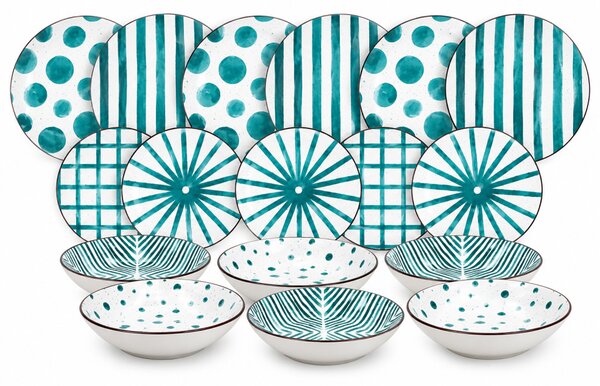 Tognana Moon Teal Mirage 18 részes porcelán étkészlet 6 személyes zöld mintás