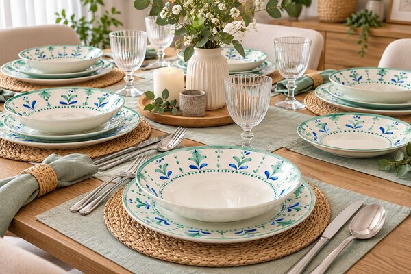Tognana Positano Madison 18 részes porcelán 6 személyes étkészlet türkiz-kék virágmintás