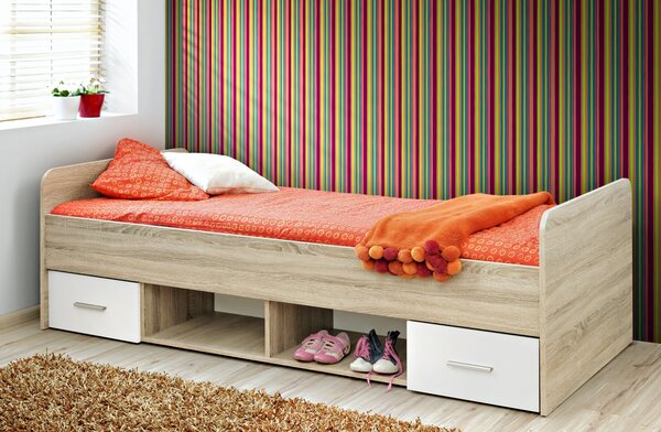 Egyszemélyes ágy 90 cm Daron 23 DSW DI-04 (sonoma tölgy + fehér) (fiókokkal)