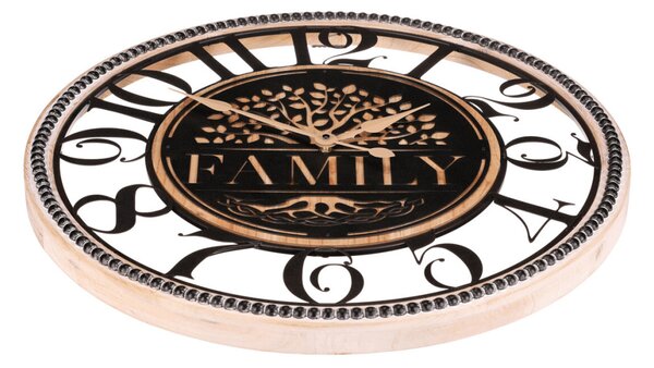Falióra 60 cm átmérő fa és fém életfa mintával Family felirattal