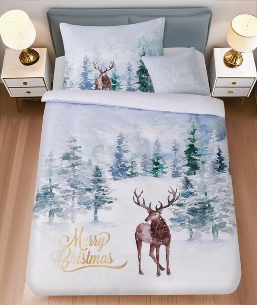 Mikroszatén ágynemű DEER SEASON fehér + 45 x 45 cm párnahuzat ingyen Ágyneműhuzat mérete: 70 x 90 cm | 140 x 200 cm