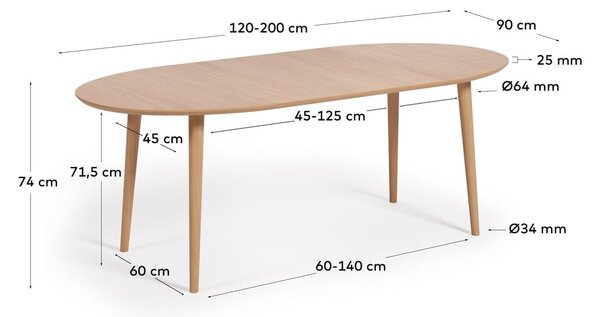 Natúr színű bővíthető étkezőasztal tölgyfa dekorral 90x120 cm Oqui – Kave Home