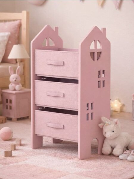 Sinsay - Háromszintes polc fiókokkal ház alakban - pasztellpink