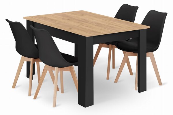 Étkezőasztal szett: NP 120×80 cm artisan/fekete + 4 db OSLO szék fekete/natúr láb