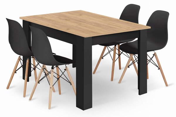 Étkezőasztal szett: NP 120×80 cm artisan/fekete + 4 db OSAKA szék fekete/natúr láb