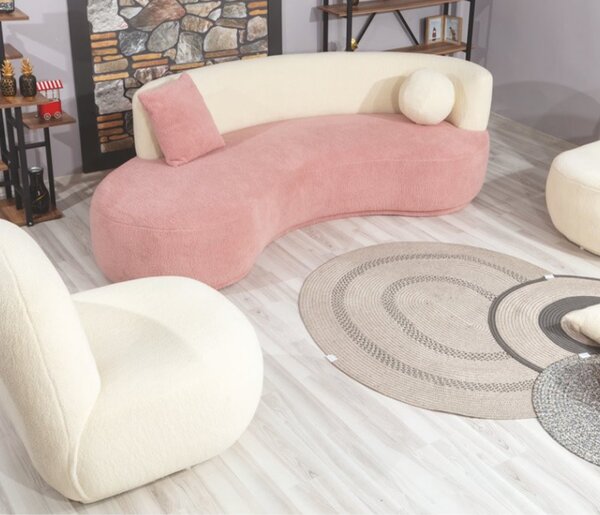LEIA 3 személyes Íves kanapé Ecrű és Rózsaszín