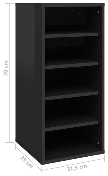2 db magasfényű fekete forgácslap cipősszekrény 31,5x35x70 cm (808996)