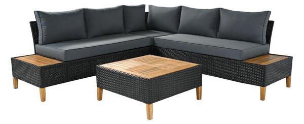 Kerti rattan szett Malcolm (fekete + szürke + natúr)