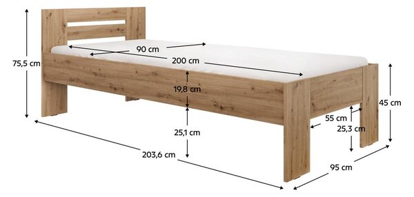 Egyszemélyes ágy 90x200 cm Boyard (artisan tölgy)