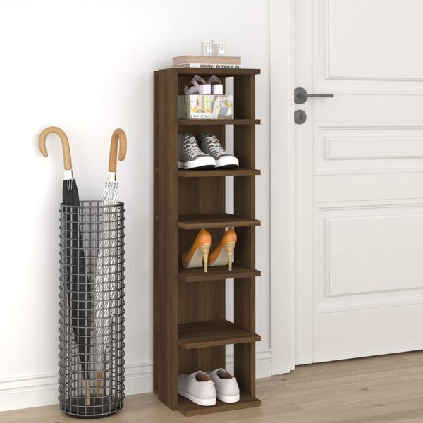 Barna tölgy színű szerelt fa cipőtartó 27,5 x 27 x 102 cm (815976)