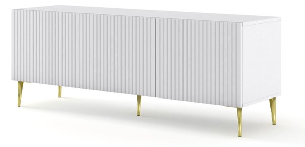RAVENNA TV-állvány 150 cm, matt fehér, arany lábakkal RAVENNA B TV STAND 3D